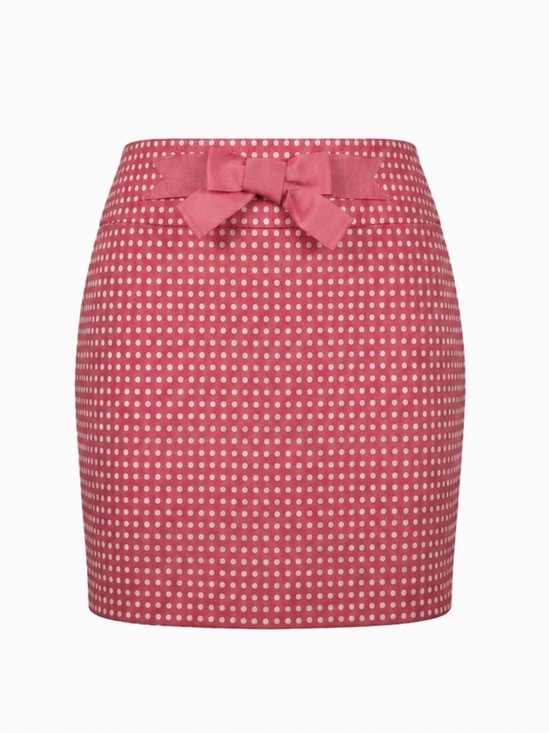 LOFT Dresses & Skirts - LOFT Pink Polka Dot Bow Waist Pencil Skirt Cotton Blend Size 6